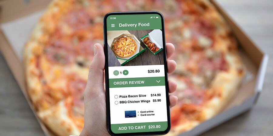 phone with online ordering a pizze