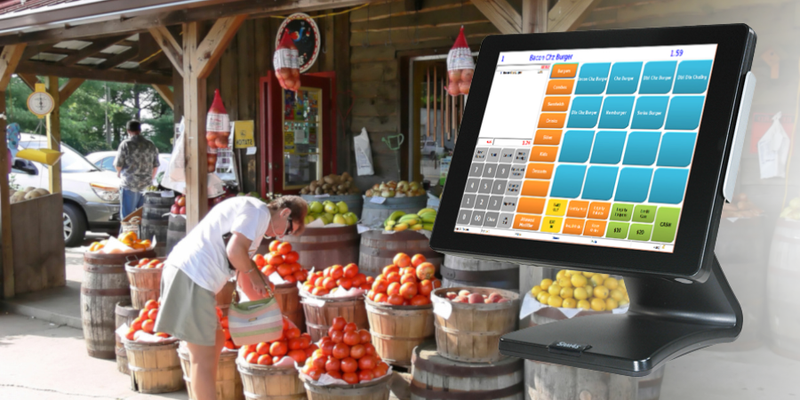 rural fruit stand w/ POS system rural business behind POS system