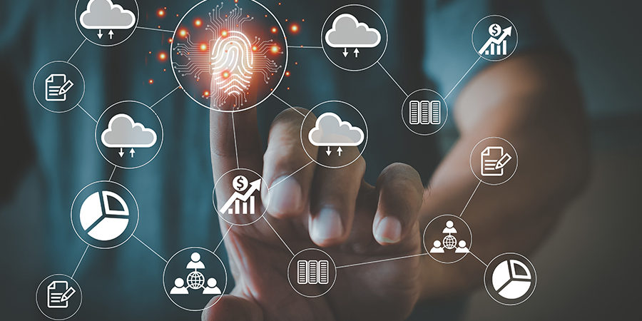 man touching virtual screen to scan fingerprint,concepts,digital