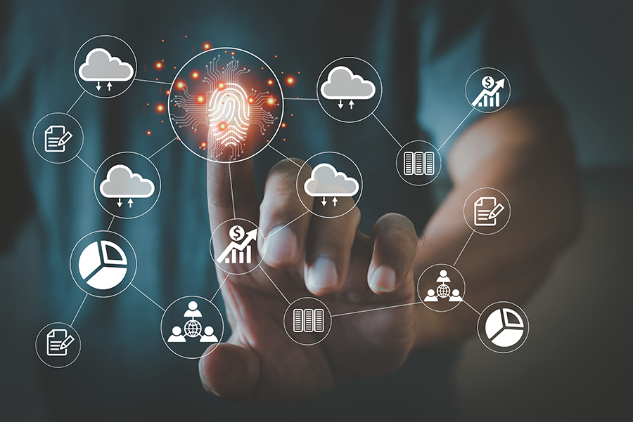man touching virtual screen to scan fingerprint,concepts,digital